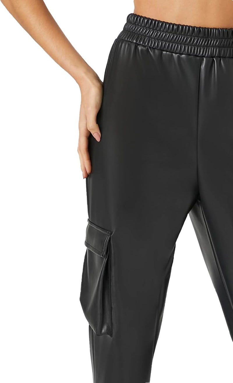 Womens Faux Leather Cargo Pants